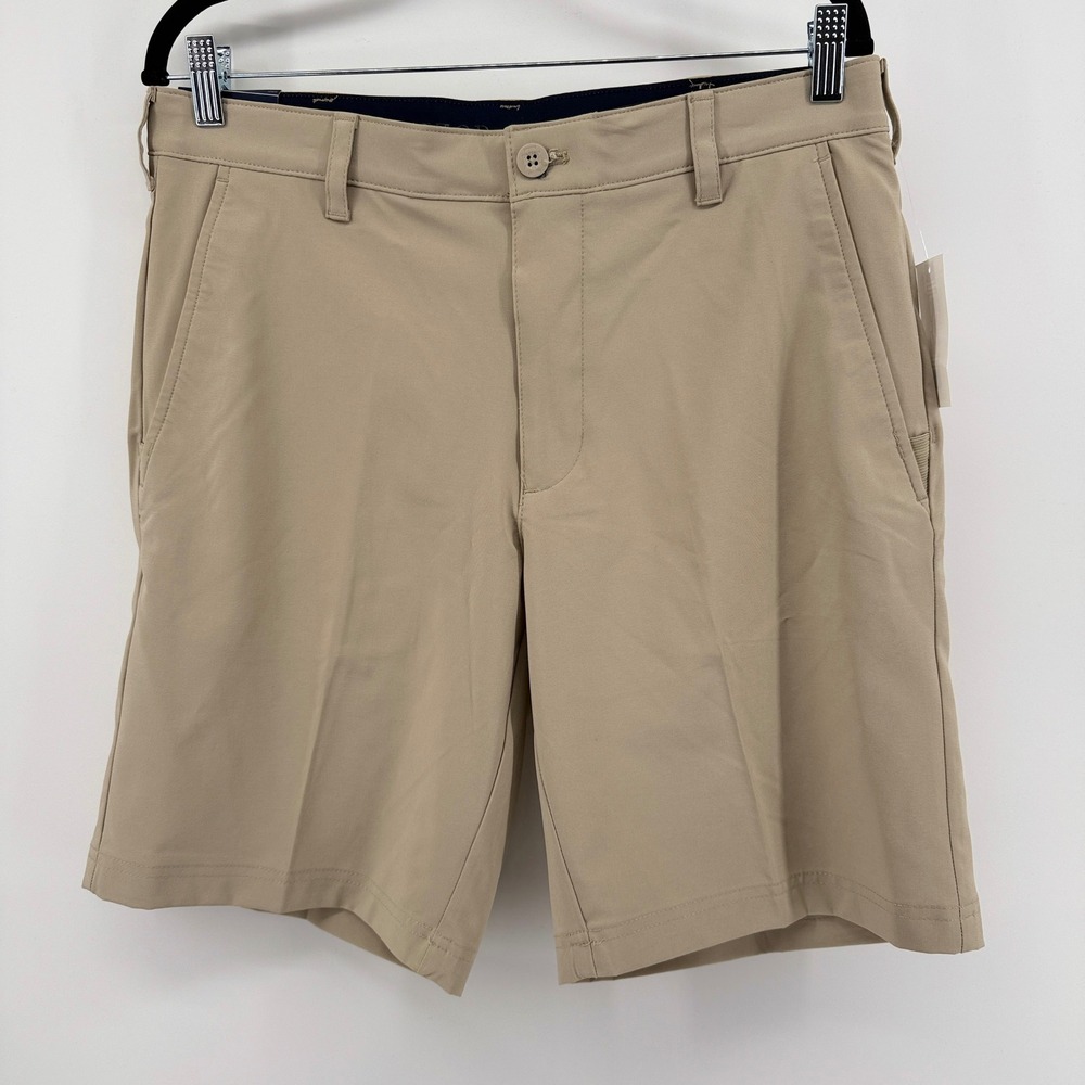 IZOD Golf Swingflex Shorts Mens 32‎ Tan Khaki Classic Fit 4-Way Stretch UPF-50